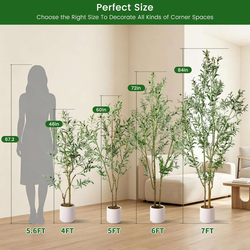 Fake Olive Tree 6FT Tall 1Pack with White Planter Decor