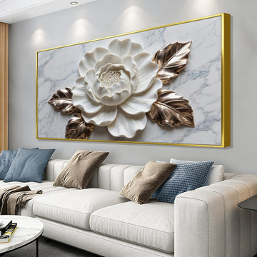 Gold Framed Wall Art Living Room Home Wall Decor Modern White Flower Canvas Art Wall Decor 29 X 58 Inches Large Wall