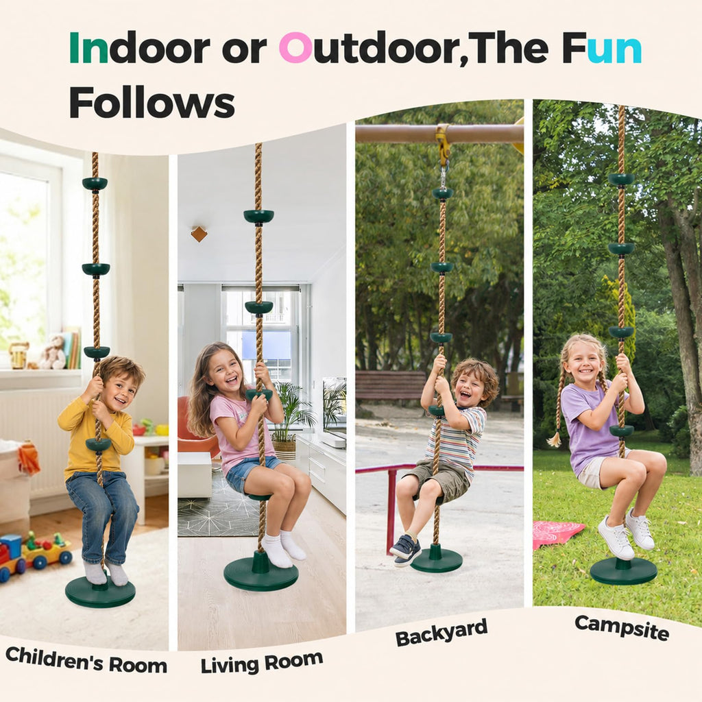 Tree Swing for Kids, Adjustable Rope Swing Disc Swing for Outside with Platform Carabiners and Strap Outdoor