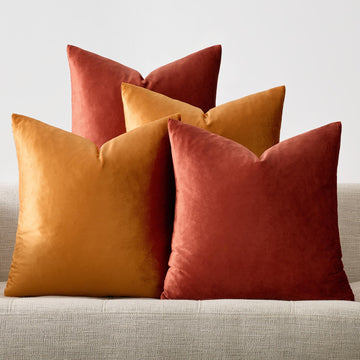 Pack of 4 Decorative Velvet Pillow Covers 18x18 Orange