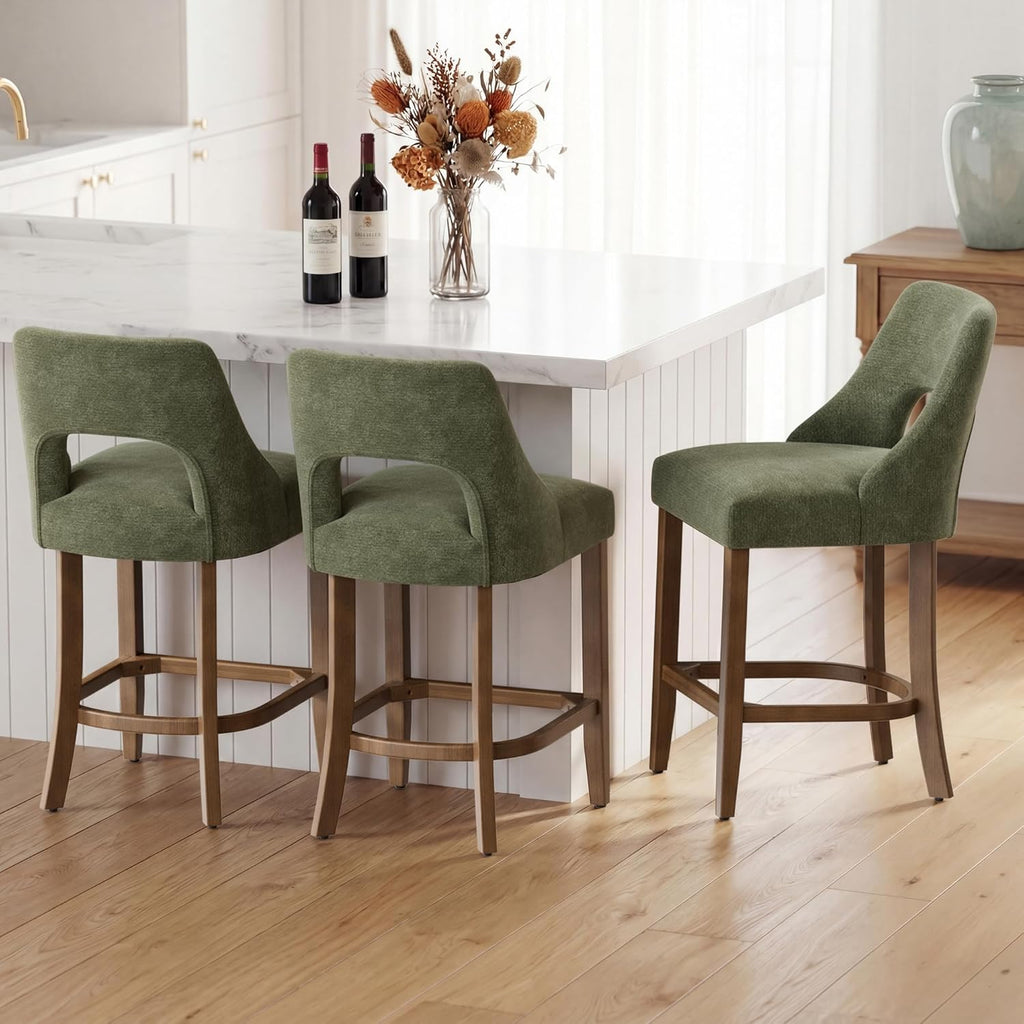 Bar Stools Set of 4, Upholstered Counter Height Bar Stools, Modern Counter Stools with Wood Legs Island Dining Room