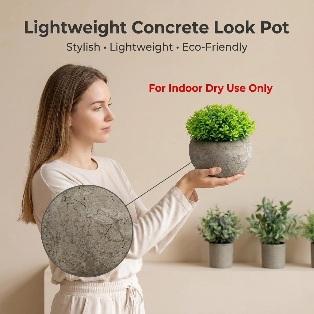 Artificial Potted Plants Faux Greenery in Cement Pots for Shelf, Bookshelf, Office or Home Decor, Small Decorative