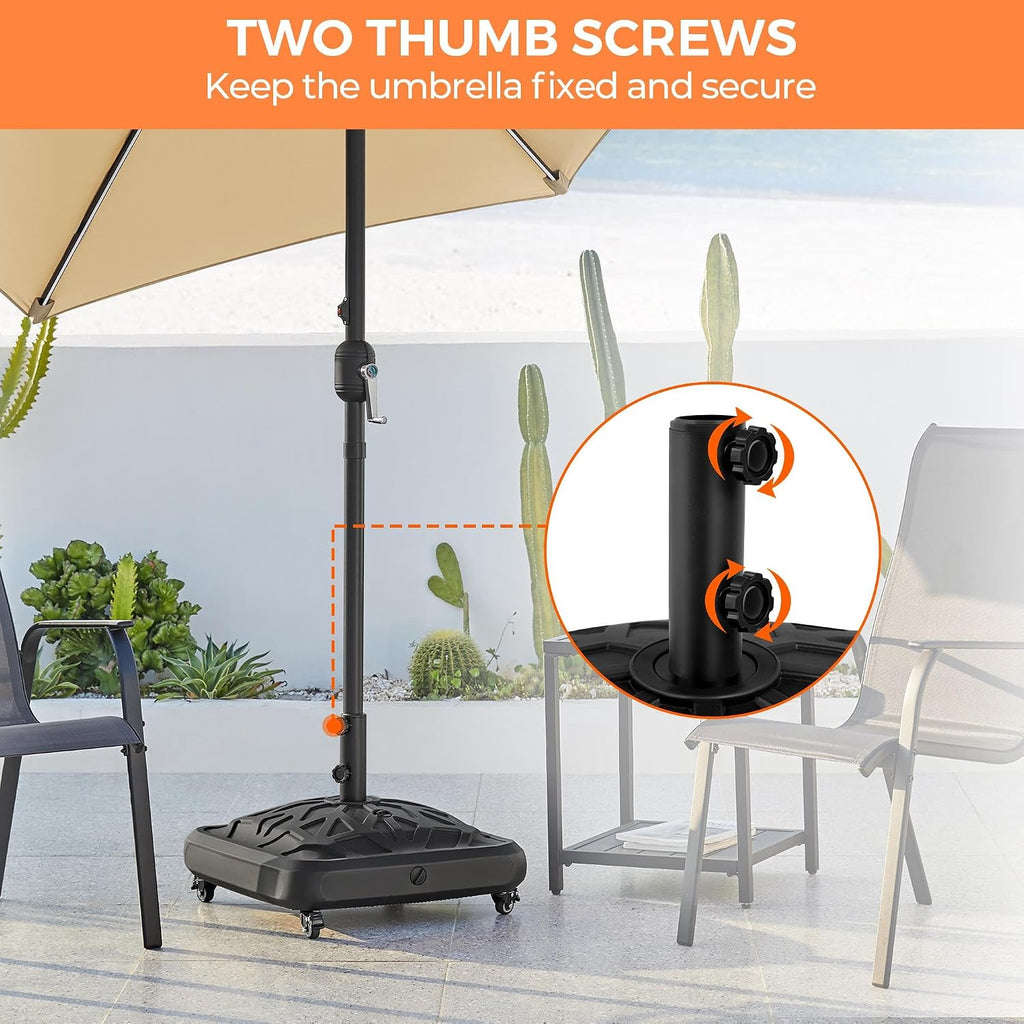 Fillable Mobile Umbrella Base, Heavy Duty Patio Umbrella Pole Holder 4 Wheels