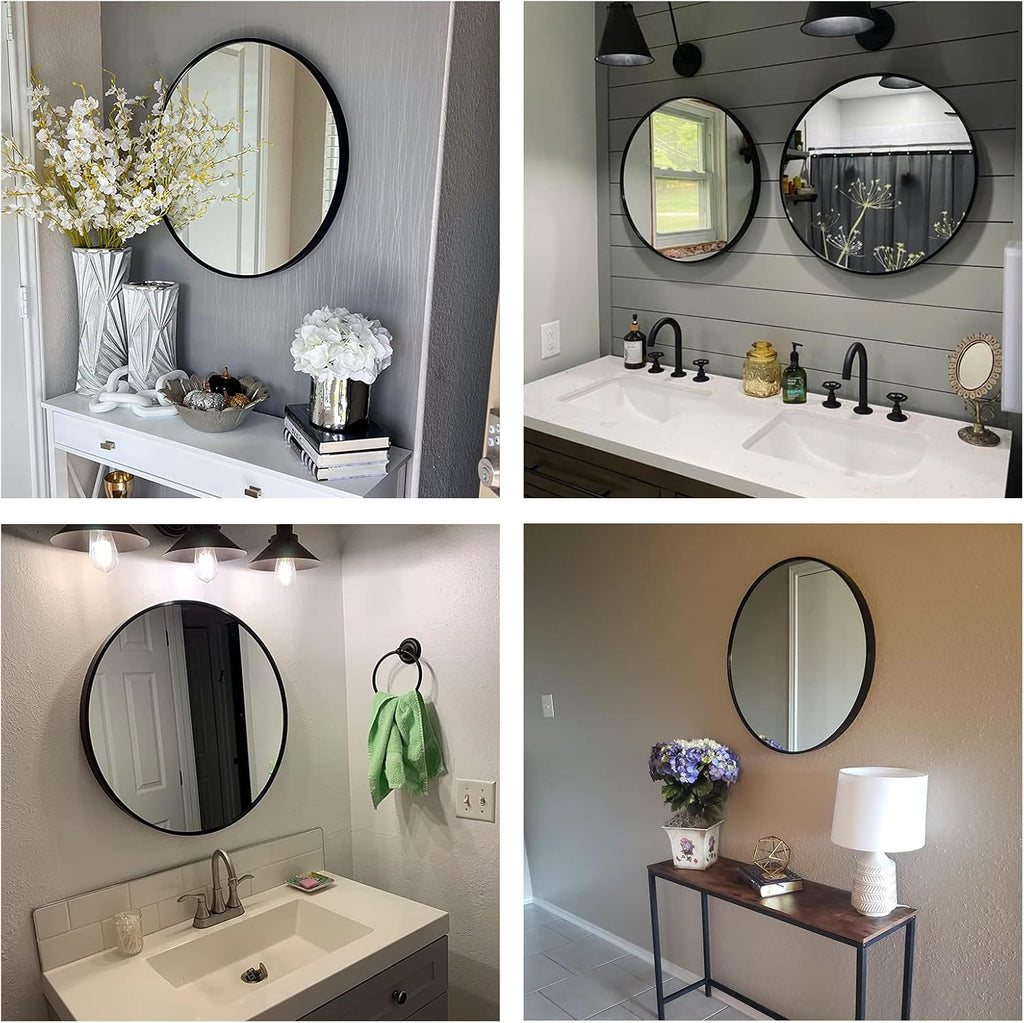 Round Mirror, Black Round Mirror 24 inch, Circle Wall Mirrors Metal Frame, Circular Mirrors for Wall, Living Room