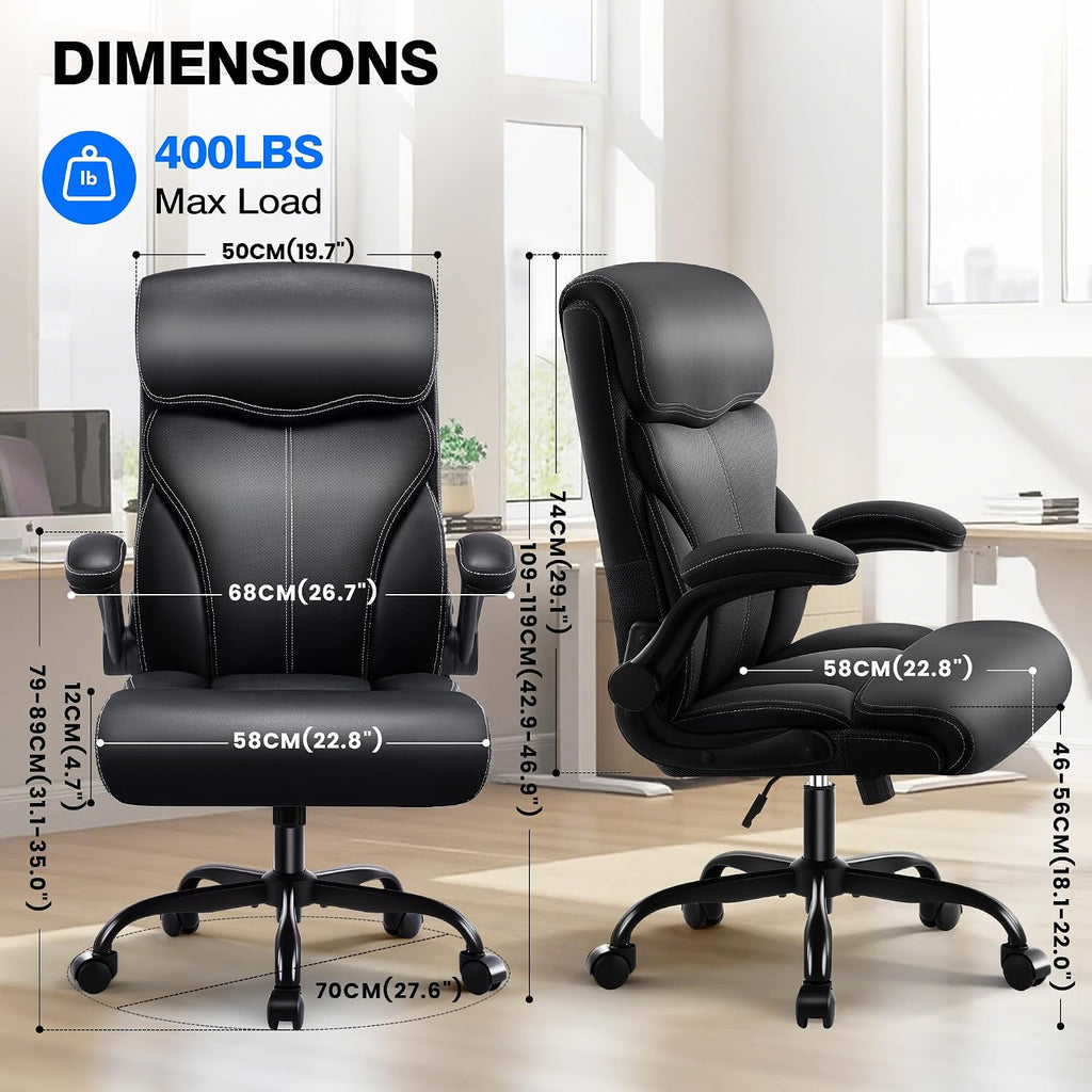 Executive High Back Breathable Comfy Desk Chair with Lumbar Support - Ergonomic Leather Rolling Swivel Computer Chair