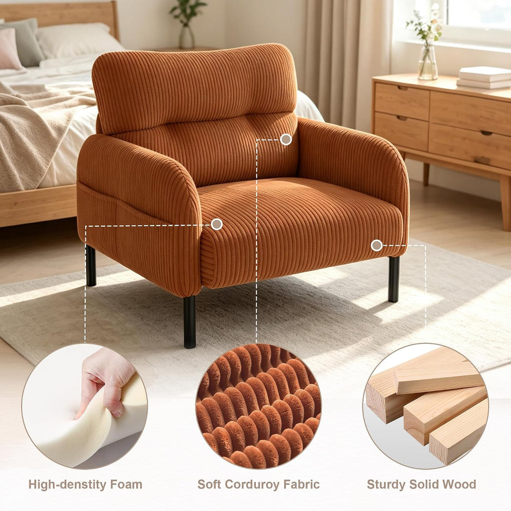 Accent Chair, Single Sofa Chair with Wingback, Corduroy Upholstered Reading Nook Armchair (Orange)