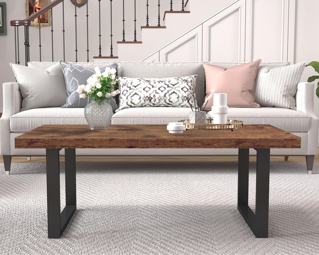 Rustic Living Room Table, Simple Industrial Rectangle Coffee Table, Modern Minimalist Farmhouse Wooden Center Table