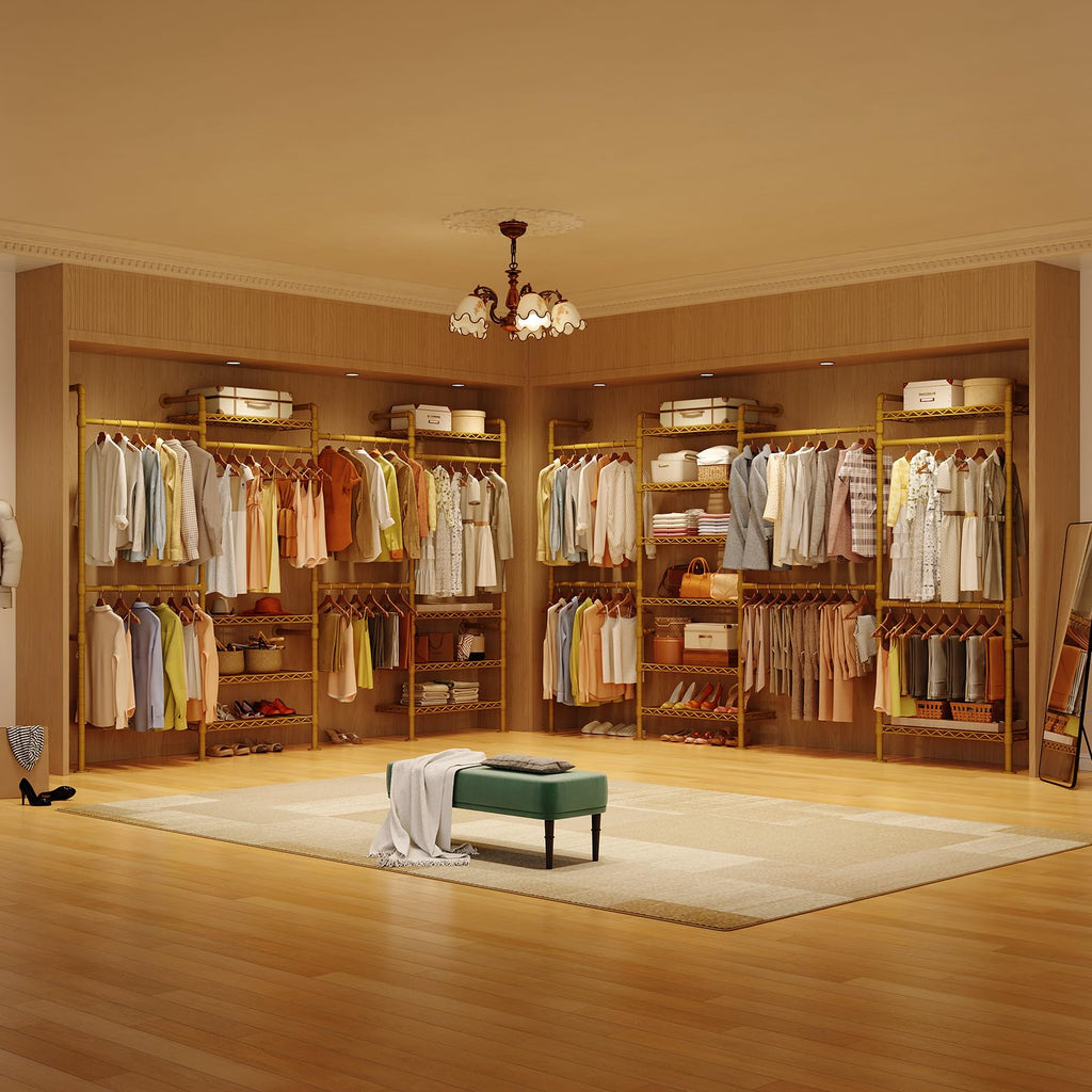 H4 Wall Mounted Closet System, Expandable Industrial Pipe Clothing Rack