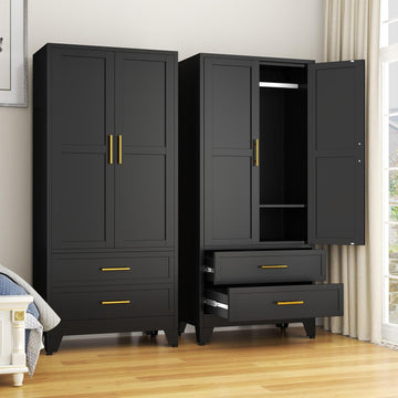 Metal Wardrobe Cabinet with 2 Drawers, 71" Clothing Storage Cabinets | with 2 Doors, 1 Adjustable Shelf, Steel