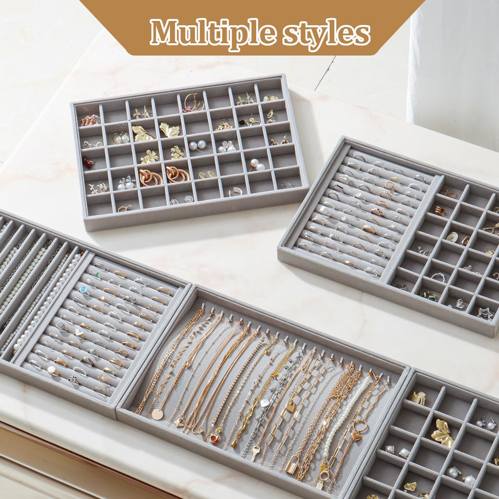 Large Velvet Jewelry Tray Display Drawer Inserts 2 Pack