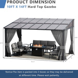 10'x 14' Outdoor Hardtop Pergola,Wall Mounted Lean to Gazebo with Curtains and Netting,Galvanized Metal