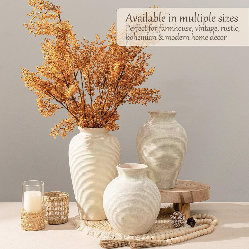 9.06 Inch Tall Vintage Ceramic Flower Vase, Rustic Farmhouse Vase