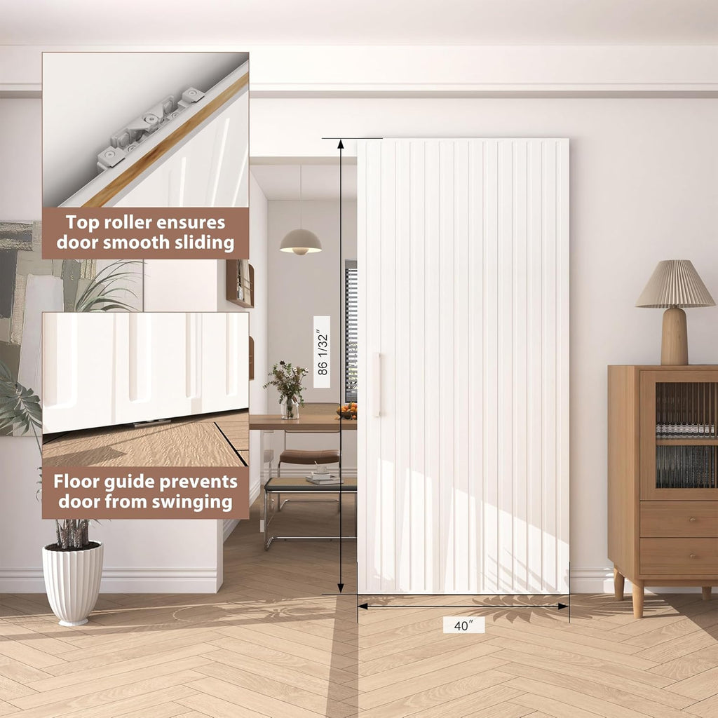 40"x86" Concealed Sliding Barn Door with Soft Close Hardware Kit, White Hidden Door for Opening 32"-