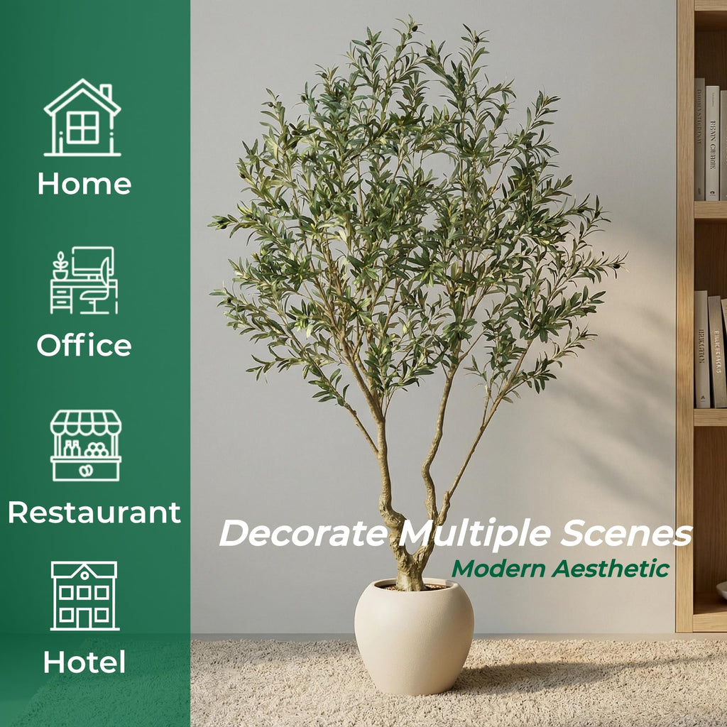 8.5ft Artificial Olive Tree with Large Decorative White Planter