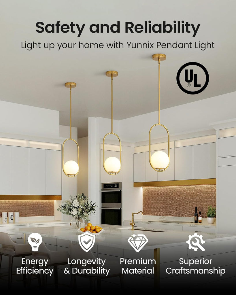 Pendant Lights Kitchen Island, Pendant Light Fixtures, Modern Gold Globe Glass Pendant Lighting, Brass Mid Century