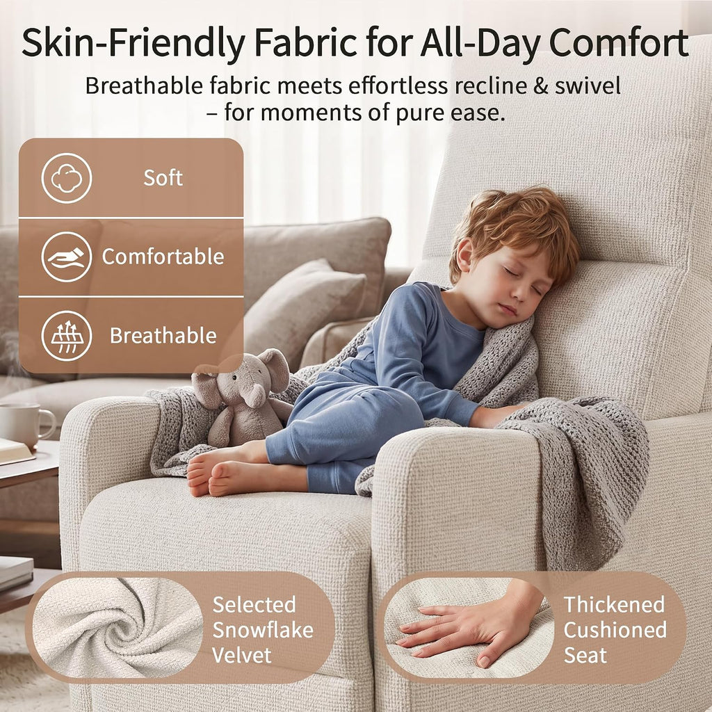 Power Swivel Recliner Chair, 270°Swivel Rocker Chair for Adults, Rocking Recliner Upholstered Fabric Glider Recliner