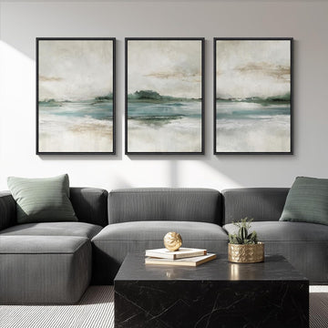 Large Framed Abstract Nature Landscape Wall Art , Set of 3 Modern Canvas Prints Paintings Artwork for Walls, Green