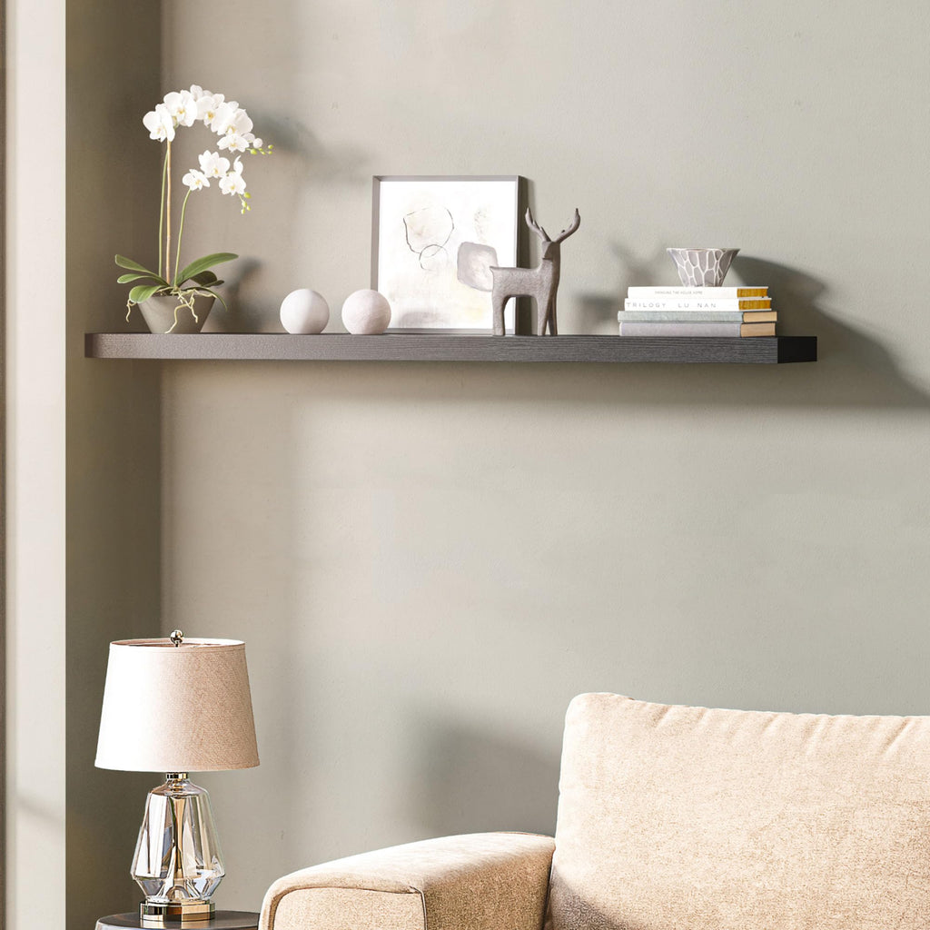 Floating Shelf, 48" Wood Wall Shelf with Invisible Brackets, 8" Deep, Black