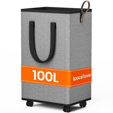 Rolling Laundry Basket with Wheels, Laundry Hamper, 100L, Grey