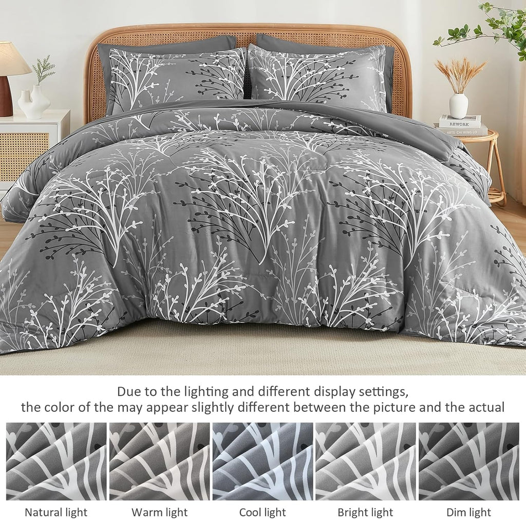 Gray Comforter Set Branch Botanical Bed in a Bag 7 Piece Grey Floral Comforter