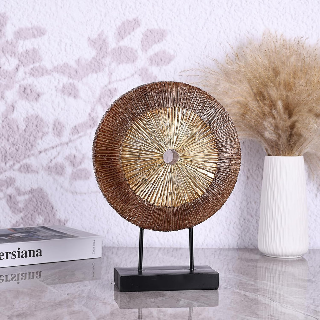 Wood Color Round Irregular line Statue, Unique Home Sculpture for Cabinet Above Coffee Table, entryway Table top TV