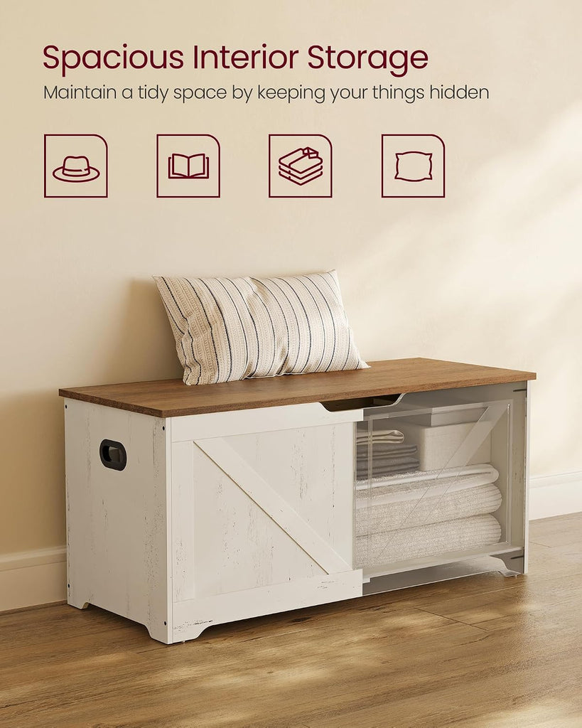 Storage Chest, Storage Bench with 2 Safety Hinges, Farmhouse Style, 15.7 x 39.4 x 18.1 Inches, , Honey Brown and