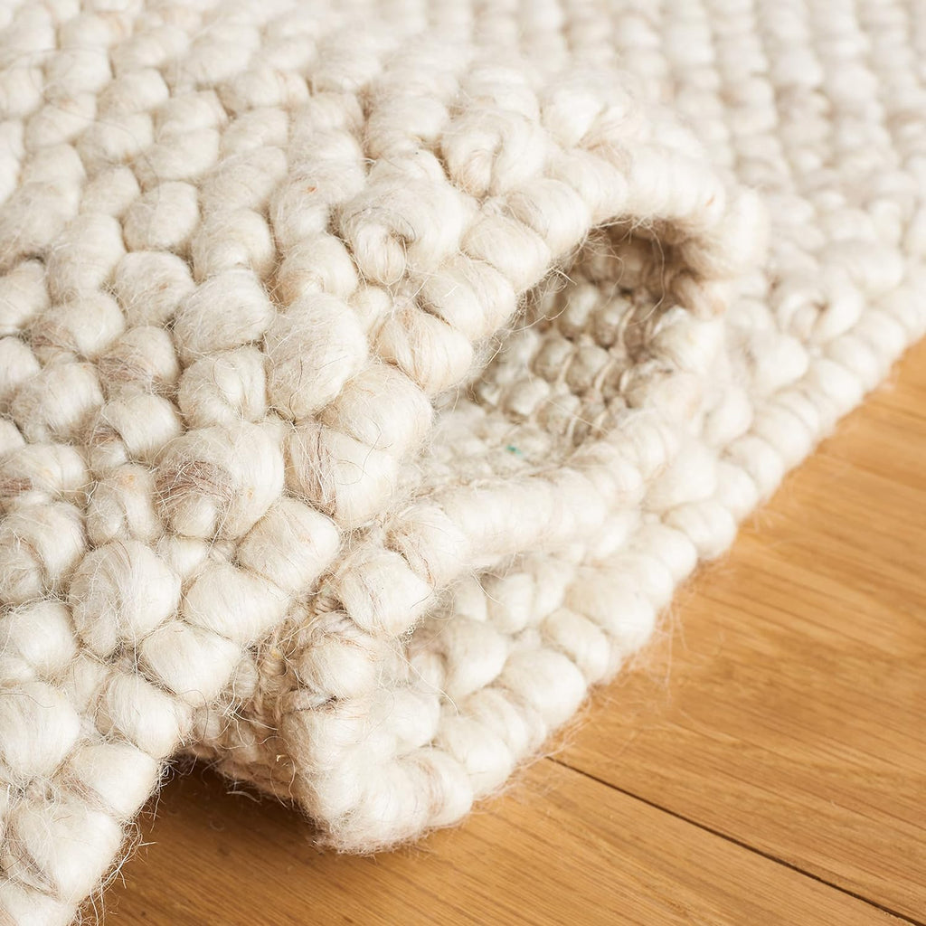 Area Rug 8x10 - Natura - Large - Beige & Ivory, Handmade Wool Blend, Textured Design
