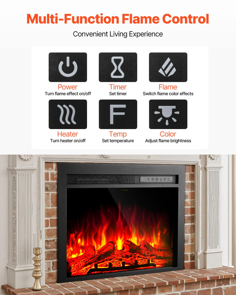 40 Inch Electric Fireplace Insert, Recessed or Wall Mounted Heater Realistic Flame Colors & Adjustable