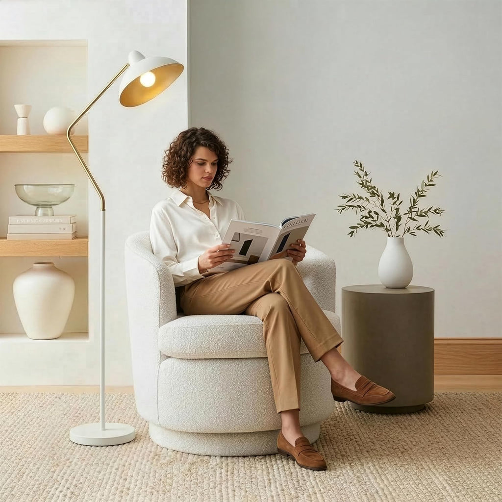 Swoop LED Floor Lampwith Adjustable Head, Modern Floor Reading Lamp for Over Chair, Living Rooms & Offices