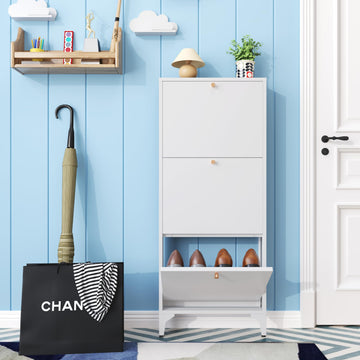 Shoe Storage Cabinet with 3 Flip Drawers, Freestanding Shoe Organizer with Legs, Farmhouse Narrow Shoe Storage Cabinet