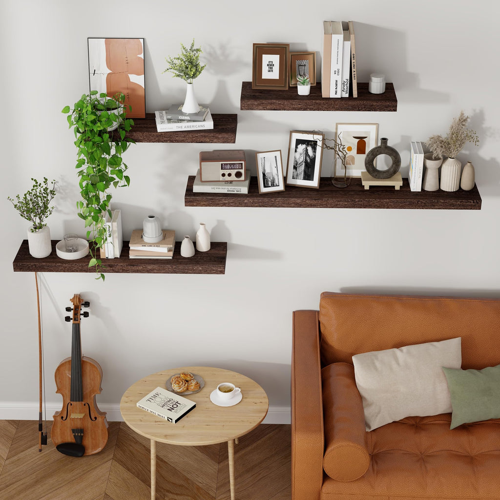 Floating Shelves, 8 Inch Deep Rustic Solid Wood Wall Shelves for Storage, Wall Mounted Display Shelving with