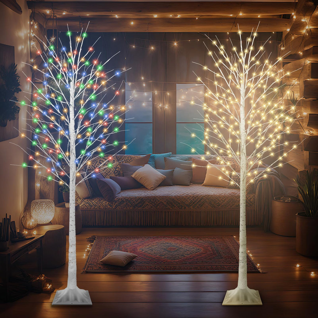 8FT Lighted Birch Tree, Birch Tree with 210 LED Lights, 8 Flash Modes and Timer, Light Up Twig Christmas Tree for