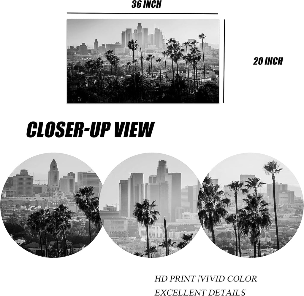 City Canvas Wall Art Los Angeles Downtown Picture Print Black and White LA Cityscape Painting for Wall Decor Framed
