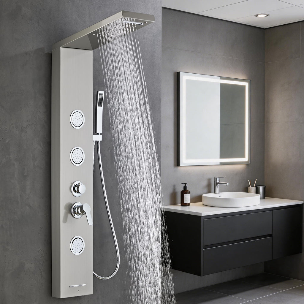 5-In-1Shower Panel Tower System-Brushed Gray
