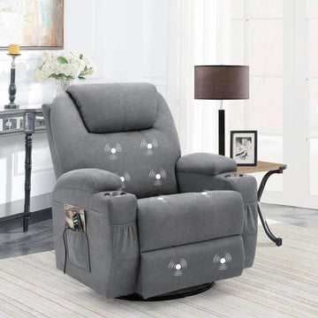 Rocking Chair Recliner Chair with Massage Swivel Ergonomic Lounge Chair Classic Single Sofa with 2 Cup Holders Side