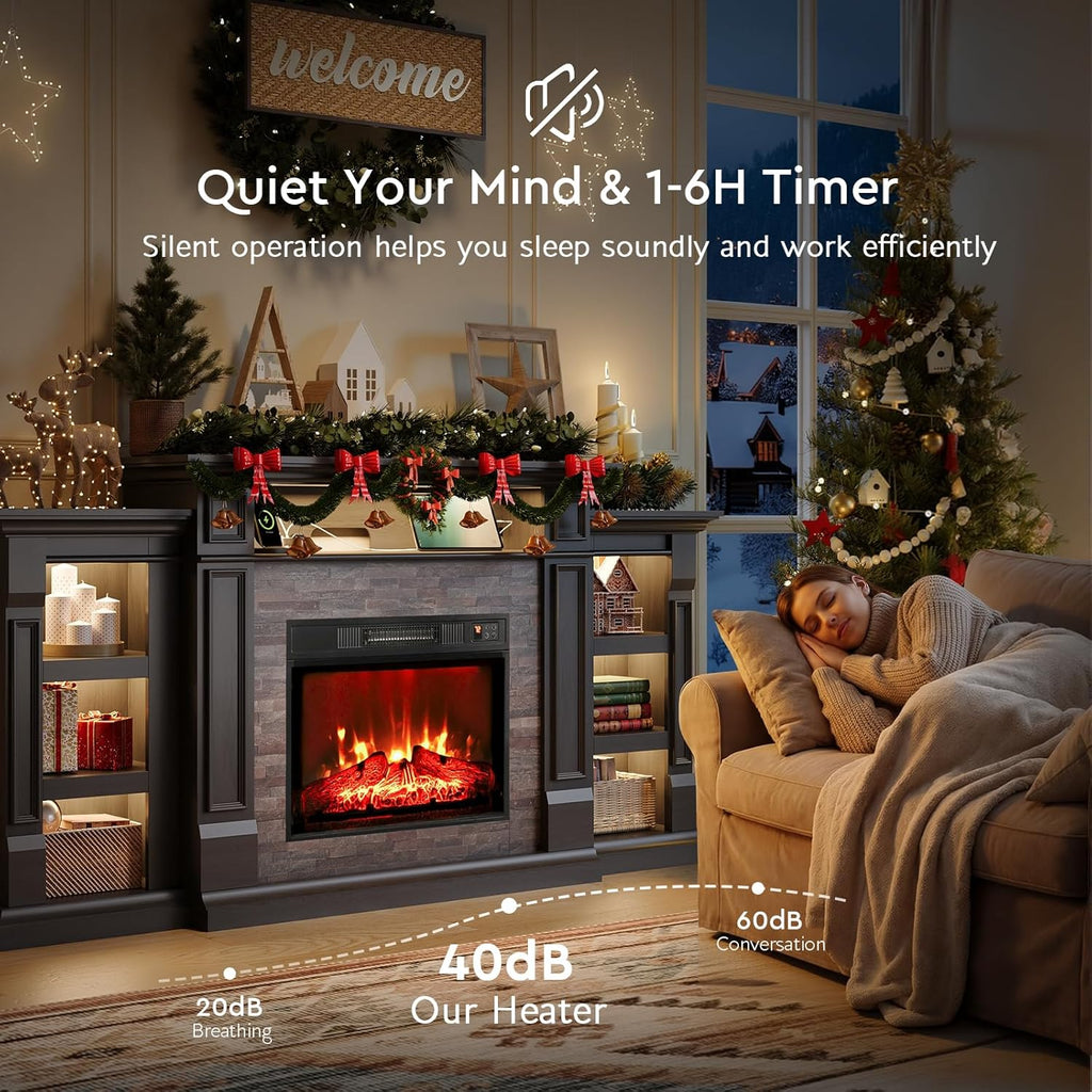 72" LED Fireplace TV Stand with Outlet, Electric Fireplace with Mantel for TVs Up to 80 Inch