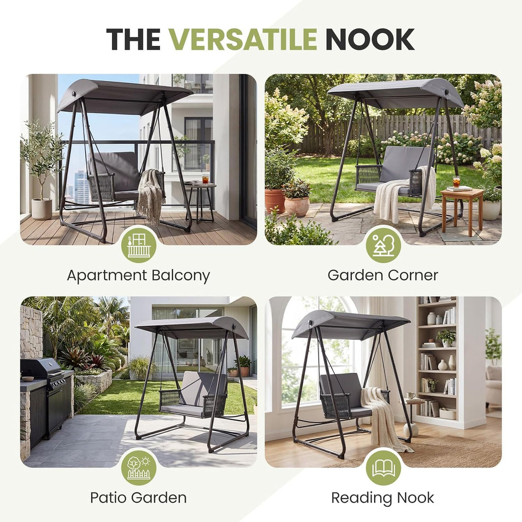 Porch Swing with Stand, Outdoor Swing with Canopy, All Weather Outdoor Swings for Adults, 400lbs Heavy Duty Porch