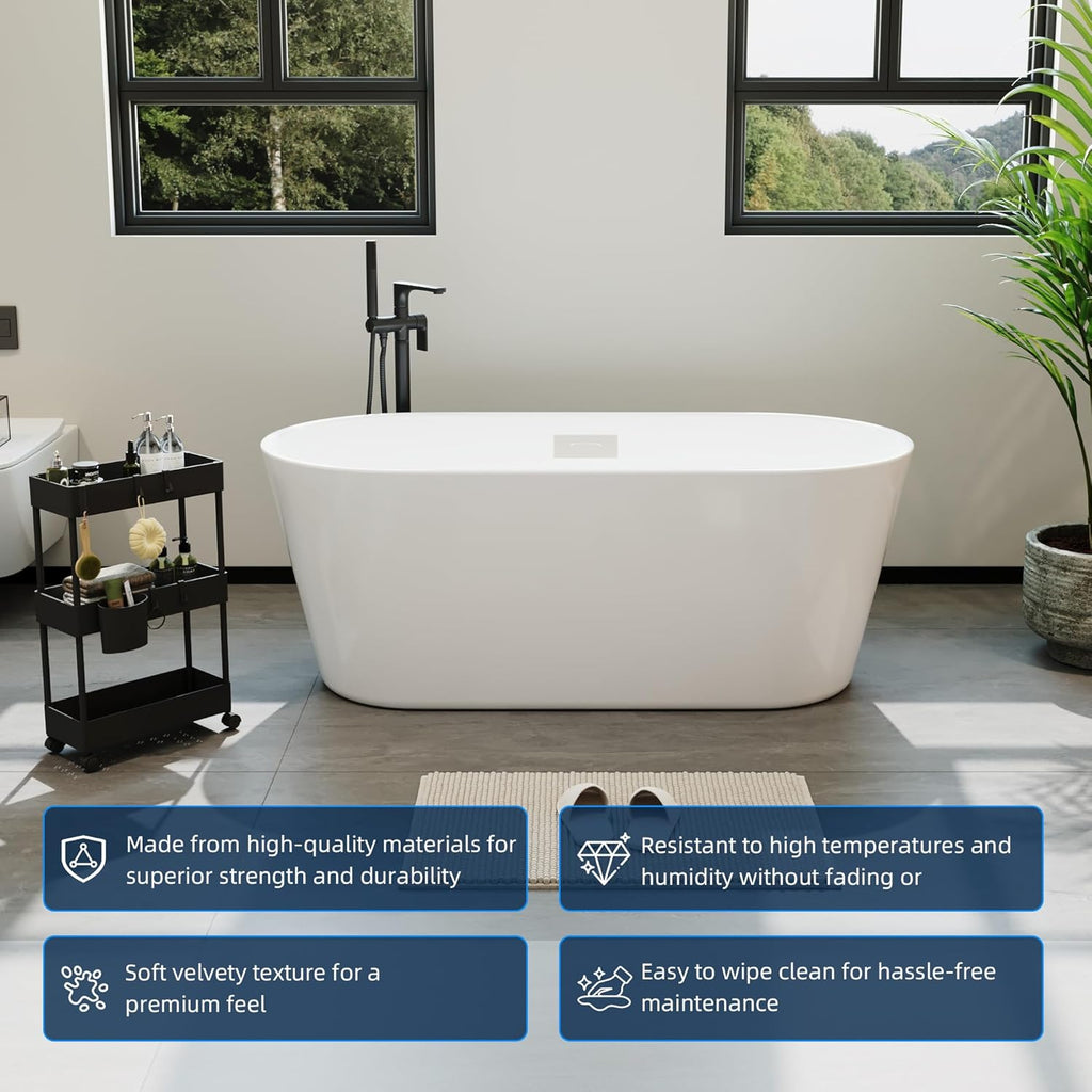 Acrylic Freestanding Bathtub, Deep Soaking Tub with Non-Slip Base, CUPC Certified Free Standing Tub, Chrome Drain