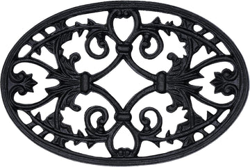 Black Cast Iron Vintage Oval Trivet | Decorative Hot Pot, Pan & Dish Stand Countertop or Dining Table | Heavy-Duty