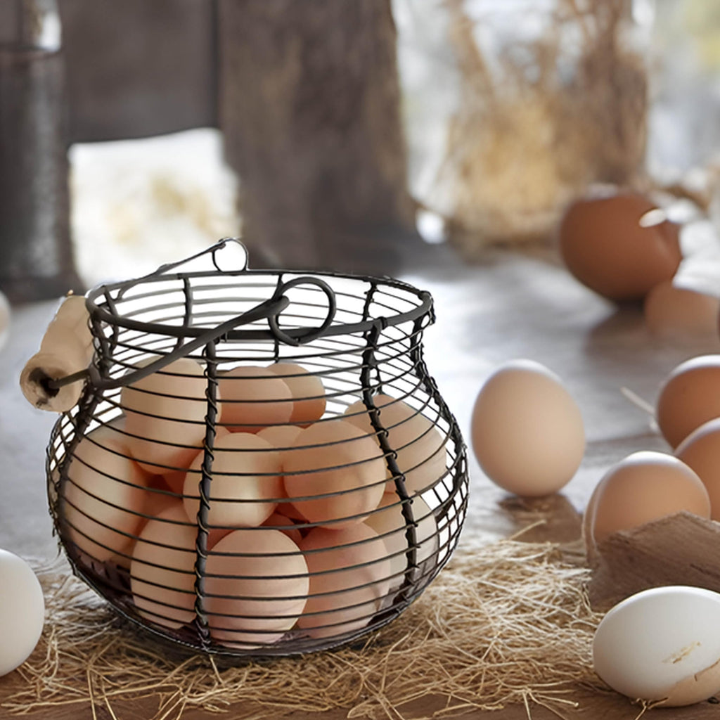 Farmhouse Wire Egg Baskets for Gathering Fresh Egg With Handle