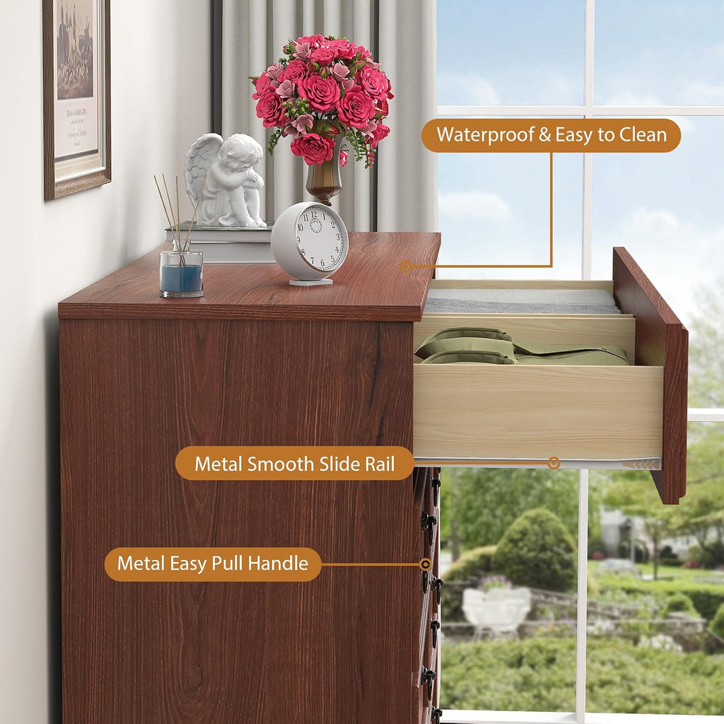 8 Drawer Dresser , Cherry Wood Chest of Drawers, Large Storage for Clothes, Vintage Design, 47.24W*15.75D* 39.4''H