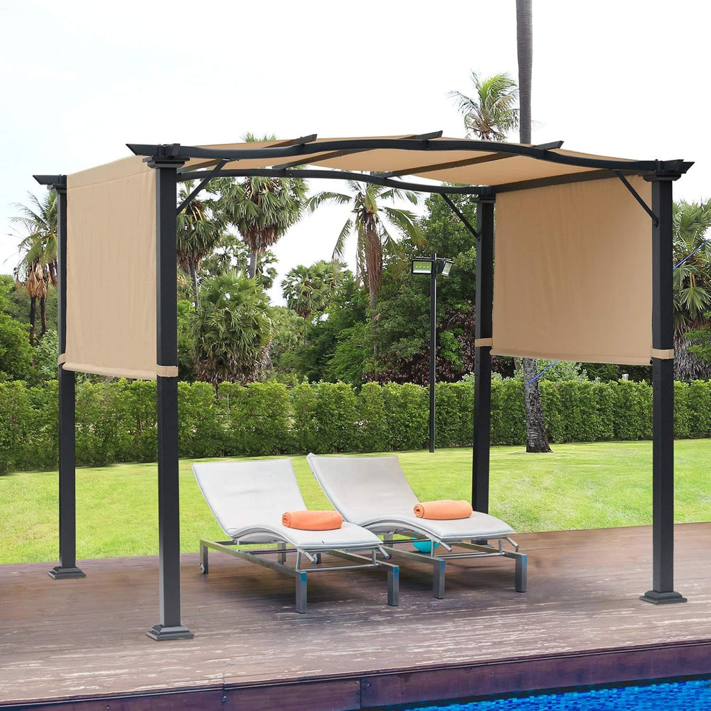 8' x 10' Retractable Pergola Canopy Steel Frame Polyester Fabric Gazebo with Retractable Canopy Shade Awning