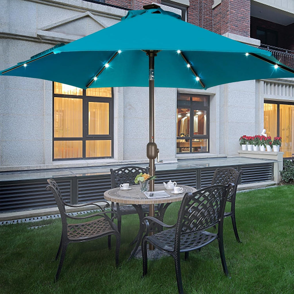 7.5 ft Solar Umbrella, 18 LED Lighted Patio Umbrella, Table Market Umbrella - Cerulean