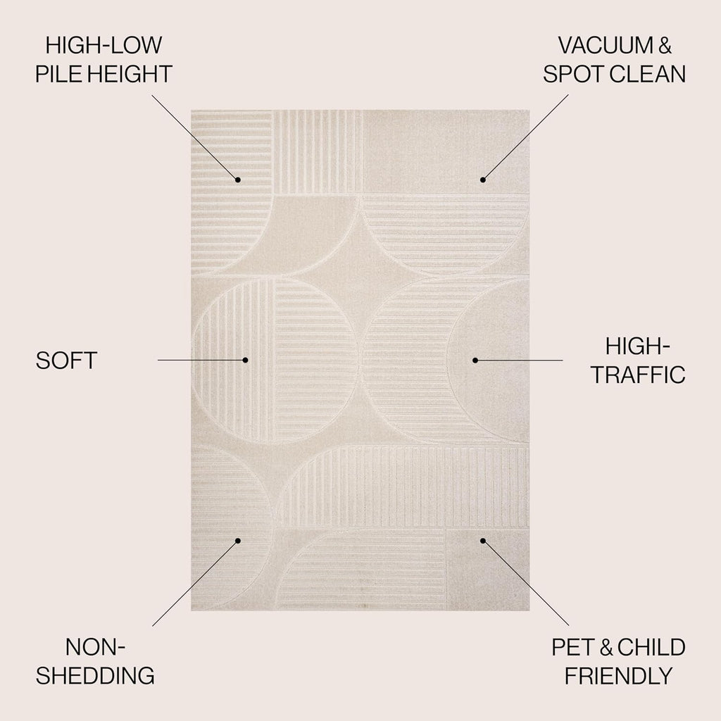 Nordby High-Low Arch Striped Ivory/Cream Indoor/Outdoor Area Rug, 8x10, Modern, Contemporary, Geometric, Bohemian