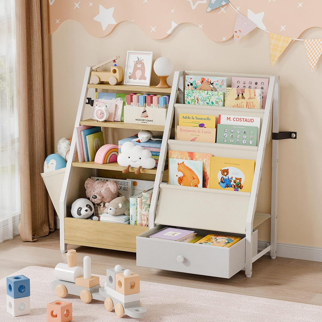 Kids Bookshelf and Toy Storage - Toddler Baby Bookcase | Book Shelf for Kids Rooms, Montessori Toy Organizer