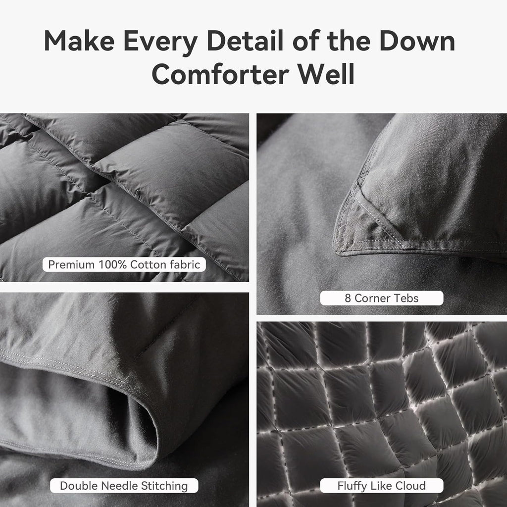 Goose Feather Down Fiber Comforter King, 100% Organic Cotton Fabric Duvet Insert,1200TC,750+Fill Pow