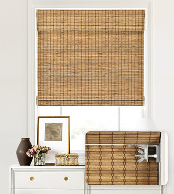 No Drill Bamboo Roman Shades, 23" W × 48" H, Eastfield Teak