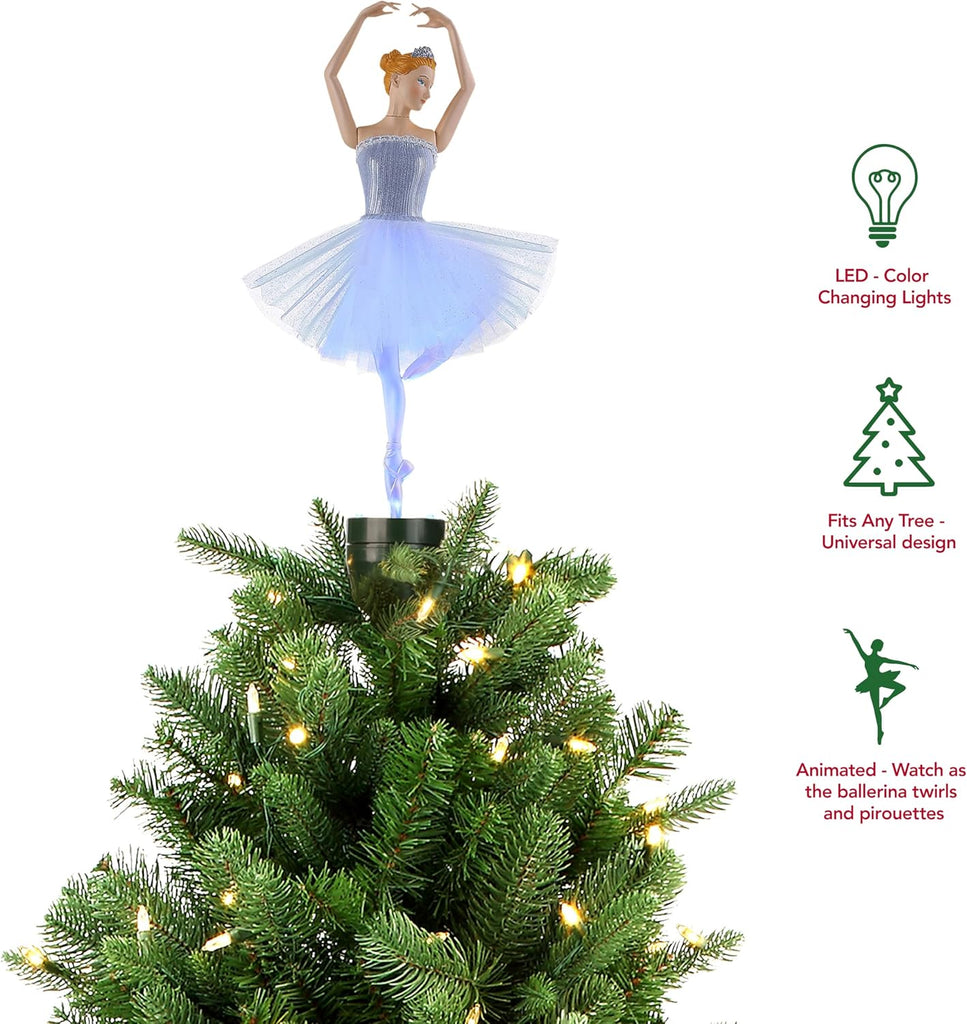 Animated Ballerina Christmas Tree Topper, Christmas Decoration, LED Lights, 24 Inch, Multi-Color