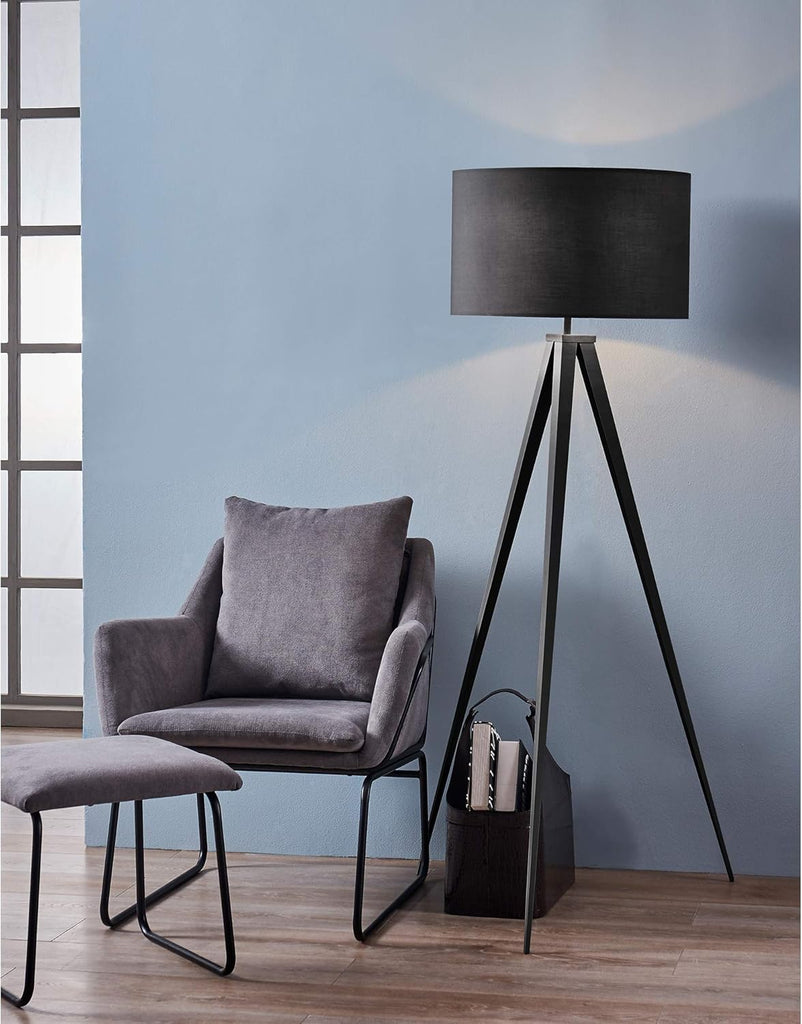 Versanora Romanza Modern LED Tripod Floor Lamp Tall Standing Light with Drum Shade Metal Legs Study Reading Bedroom