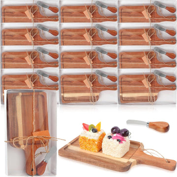 12 Set Acacia Wood Charcuterie Board with Knife Wooden Serving Tray with Groove Acacia Wood Cutting Board with Gift